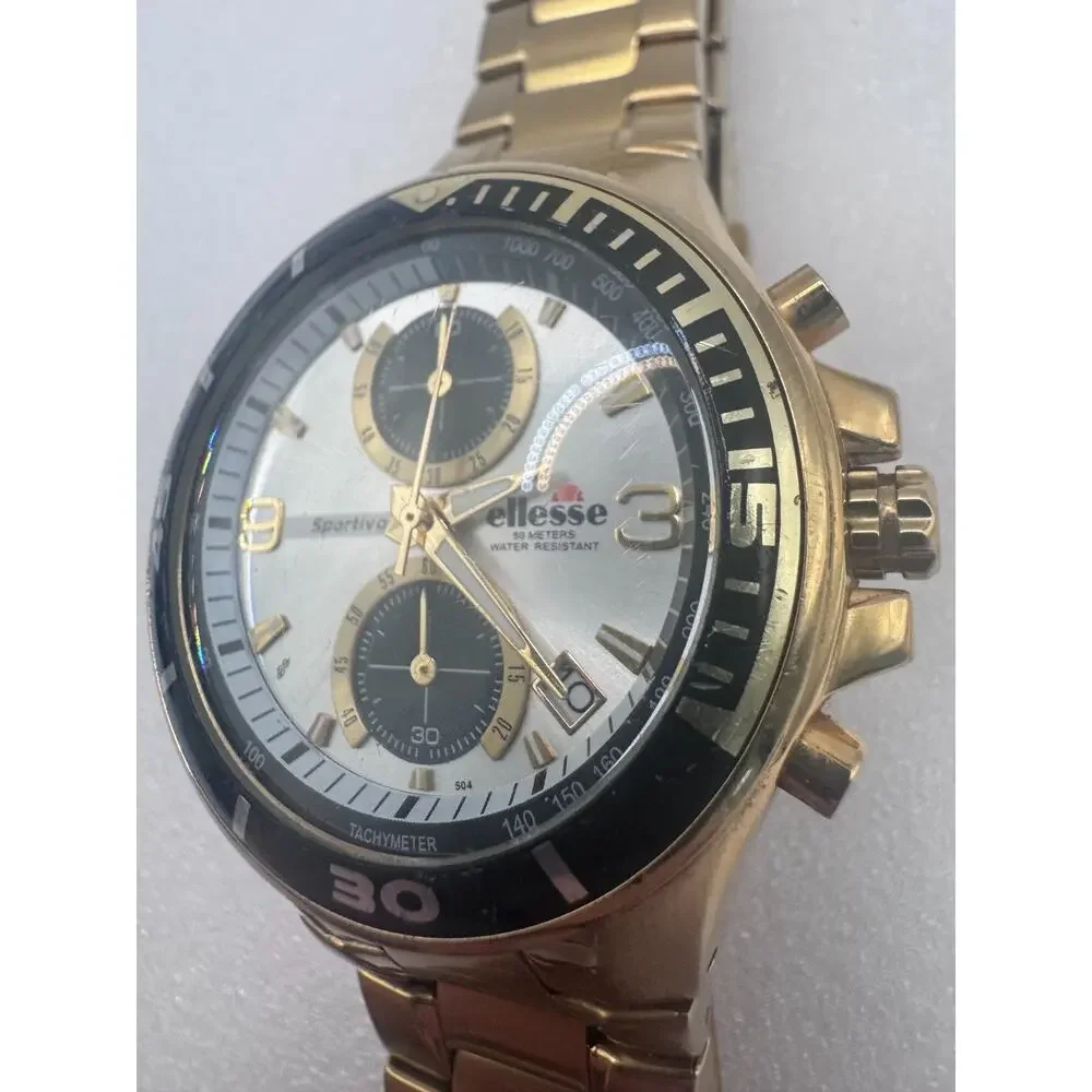 Gold-toned Ellesse Sportiva Chronograph watch 03-0442 silver sunburst dial